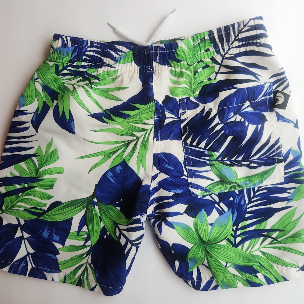 BSplit Tropical Leaf Print Boys Swim Trunks with pocket